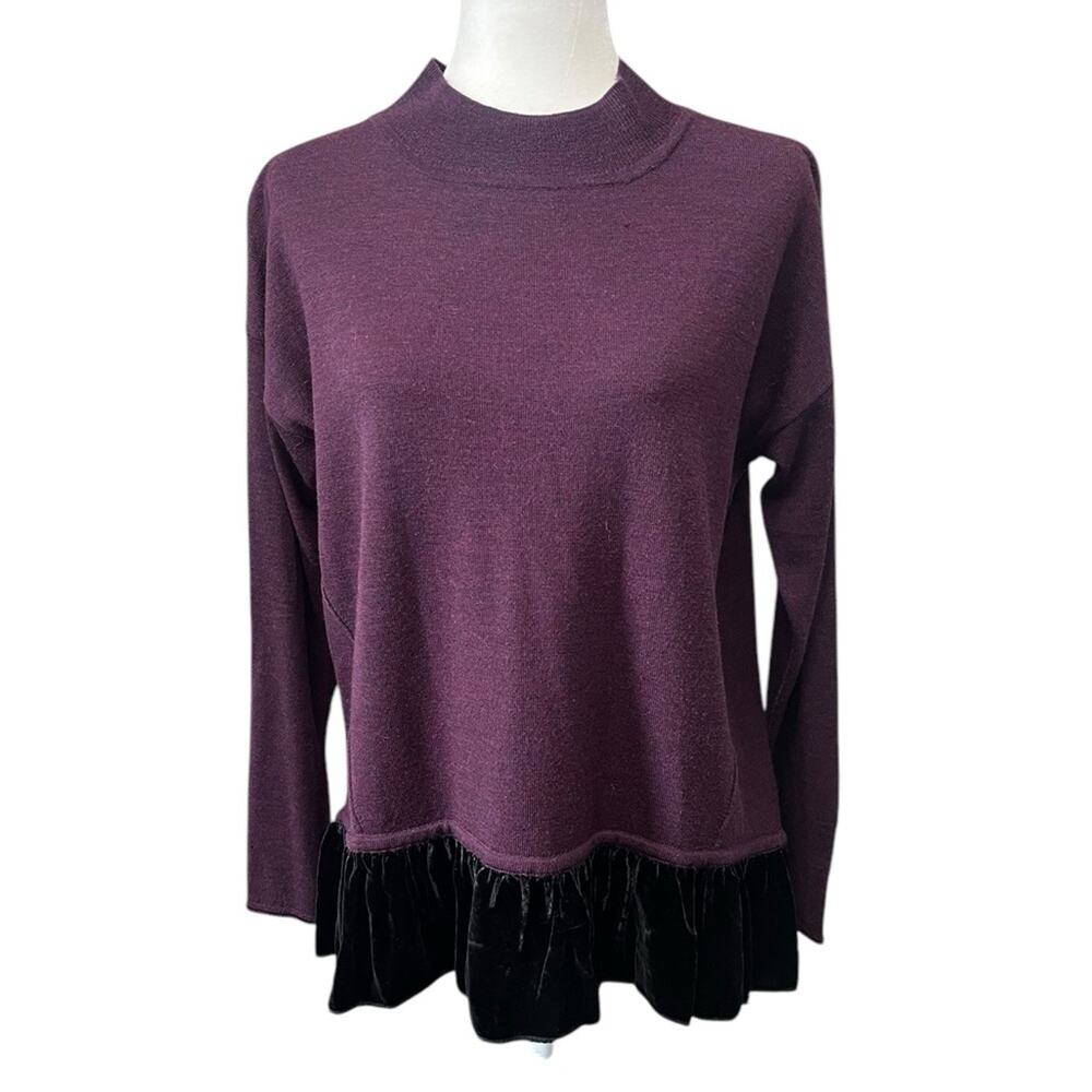 WRAP Designed in London Plum 100% Merino Wool‎ w/Silk Blend Ruffle Size 10